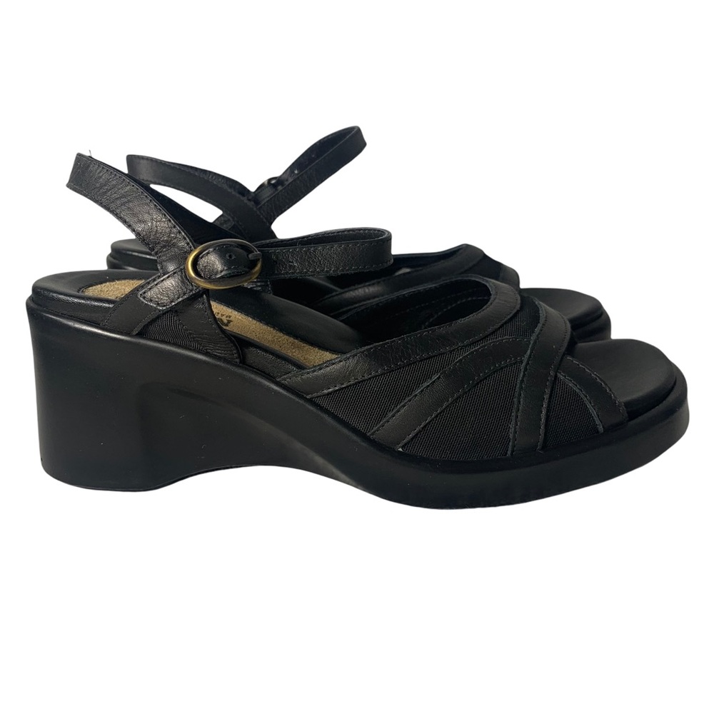 Naot Leather Mixed Media Square Toe Adjustable Ankle Strap Comfort Wedge Sandal